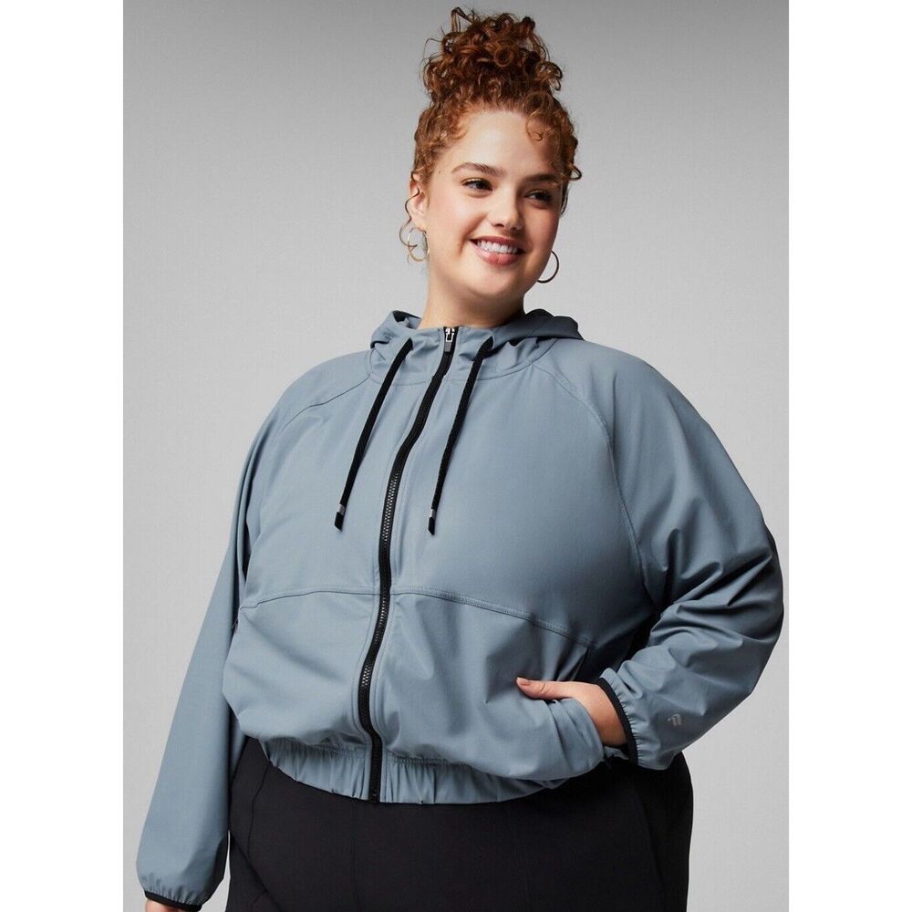 Fabletics Jacket Womens 1X Gray One Jacket Hood Full Zip Performance Gym Workout